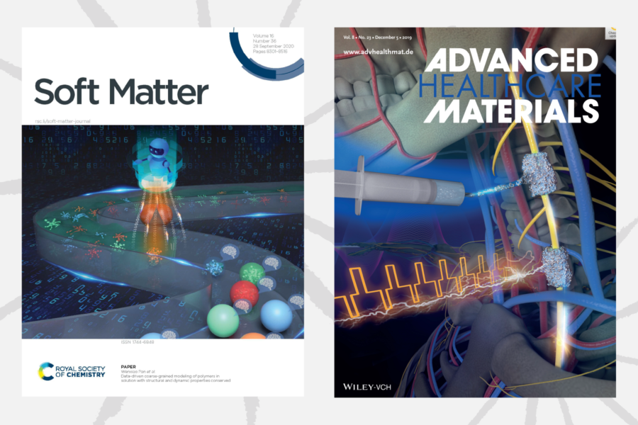 Two examples of journal covers with 3D artwork created by CoE's scientific illlustrator