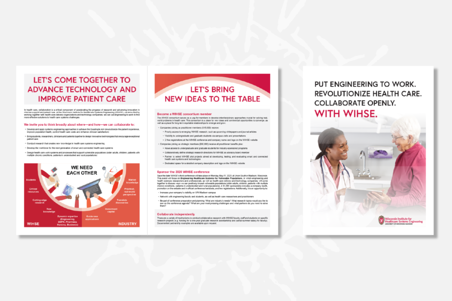 Brochure created for attracting industry to become consortium members. Pictured left: inside spread. Pictured right: Front cover. Not pictured: Back cover.