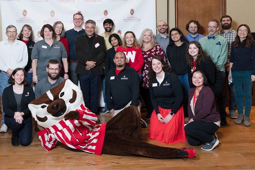 ECE faculty and staff gathered with Bucky Badger